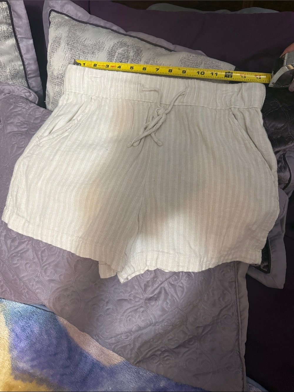Time and Tru Cream High-Waist Drawstring Shorts